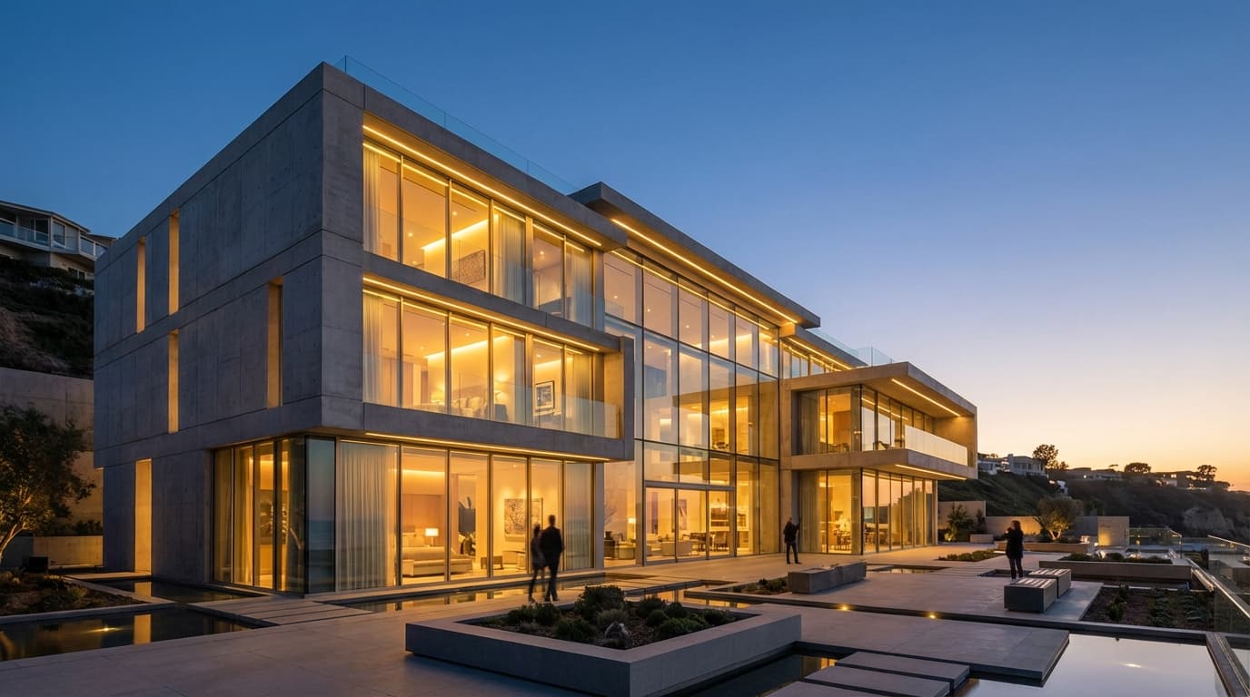Modern luxury architecture building at golden hour